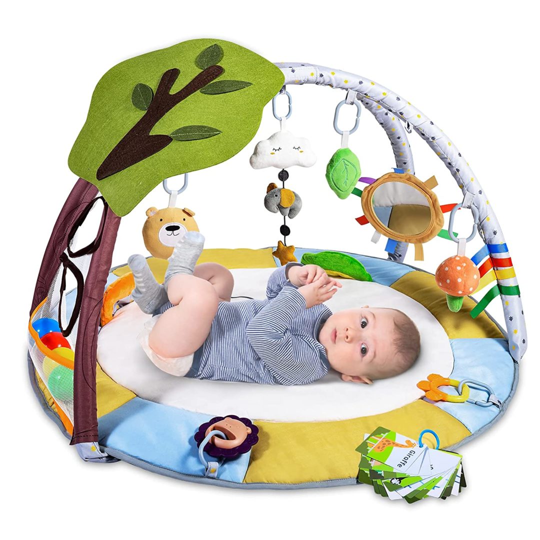 Lupantte Tapete de juego para gimnasio para bebés con 9 juguetes para  desarrollo de habilidades sensoriales y motoras, descubrimiento de idiomas,  más grueso y antideslizante para actividades de bebé con pozo de